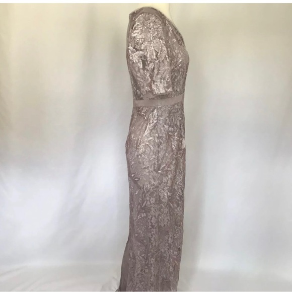 Adrianna Papell Sequined Lace Evening Gown Dress - Picture 3 of 8